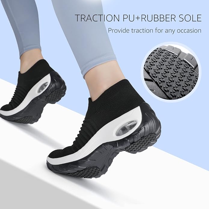 HKR Women's Walking Shoes Arch Support Non Slip Work Shoes Breathable Knit Upper Lightweight for Plantar Fasciitis
