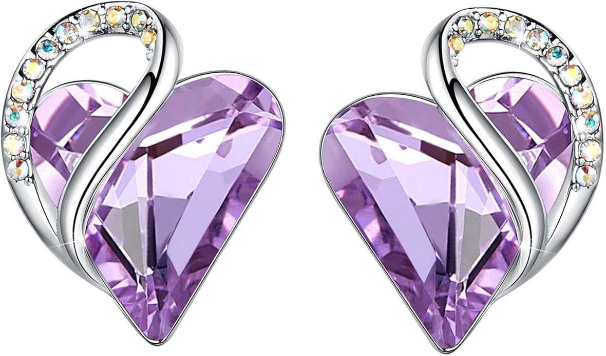Leafael Infinity love Heart Birthstone Stud Earrings for Women, Valentine's Day Gifts for Mom, Wife, and Her, Silver Plated Birthday Jewelry