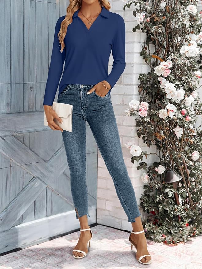 3/4 Length Sleeve Womens Tops Dressy Casual V Neck Polo Shirts Business Work Blouses 2025 Trendy Tunic Top