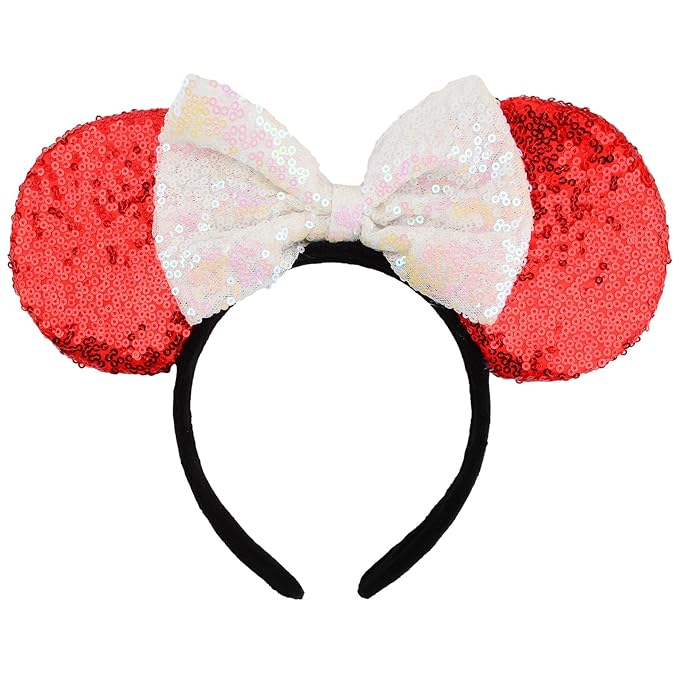 HoveBeaty Mouse Ears Headbands Shiny Sequin Bows Hairband Hair Accessories for Christmas Holloween Cosplay Parties