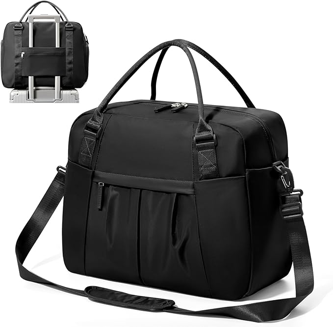 Large Duffle Bag for Travel with Shoe Compartment, Puffer Weekender Bags for Women Travel Tote Carry on Duffel Bag for Airplanes, Personal Item Bag Gym Bag Women, Black
