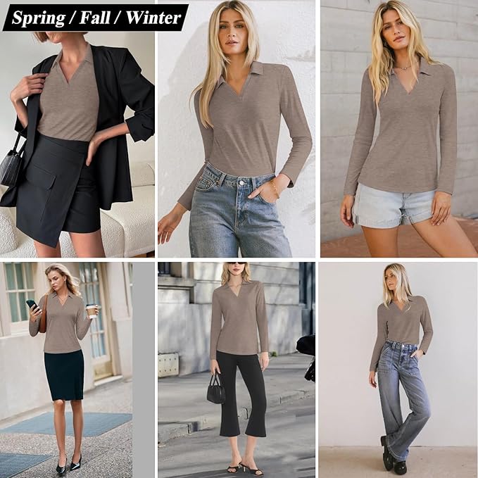 3/4 Length Sleeve Womens Tops Dressy Casual V Neck Polo Shirts Business Work Blouses 2025 Trendy Tunic Top