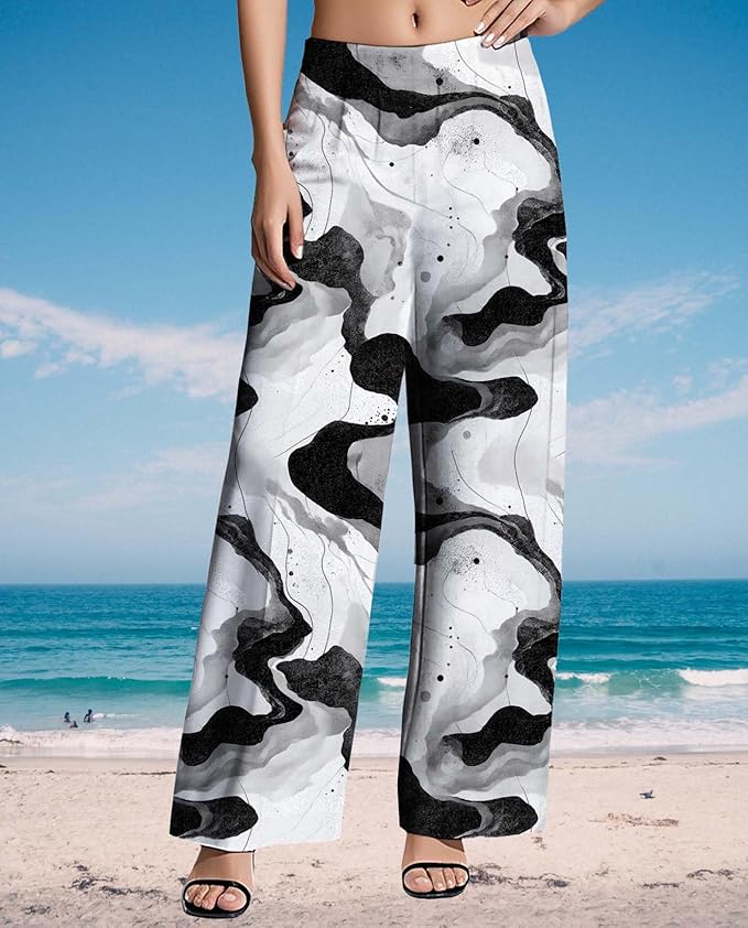 Womens Boho Pants Casual Oversize High Waisted Wide Leg Trousers Pattern Printed Ourdoors Pant for 2025 Summer