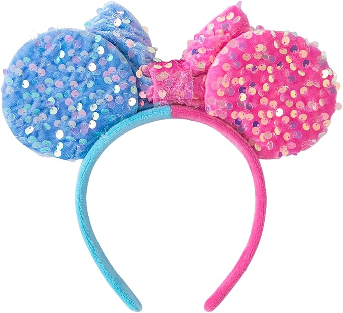 KARETT Sequins Mouse Ears Headband With Glitter Bow Princess Party Decorations For Girls Women