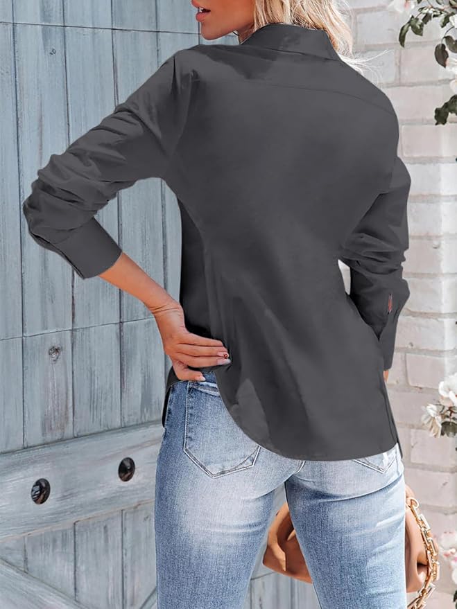 siliteelon Women's Button Down Shirts Long Sleeve Dress Shirts Wrinkle Free Collared Work Office Solid Blouses Corset Tops