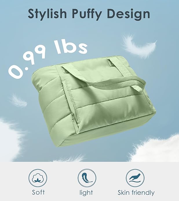 Tote Bag for Women with Zipper, Quilted Puffer Tote Bag with Compartments, Lightweight Puffy Work Bags for Women Travel