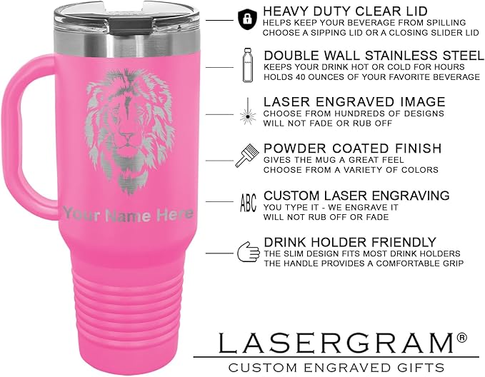 LaserGram 40oz Vacuum Insulated Travel Mug with Handle, CNA Certified Nurse Assistant, Personalized Engraving Included (Pink)