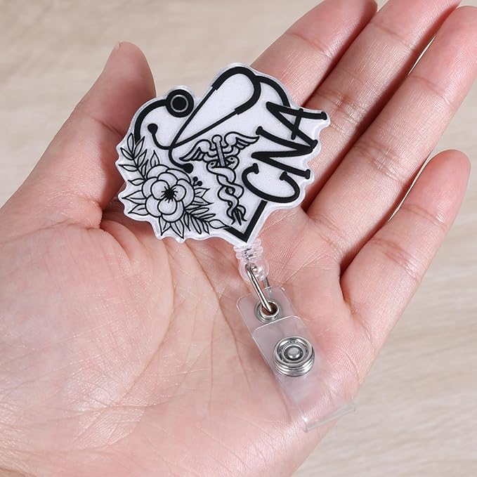Cute Flower CNA Badge Reel with Alligator Clip, Retractable ID Card Stethoscope Badge Holder, CNA Accessories for Work, Nurse Week Gifts