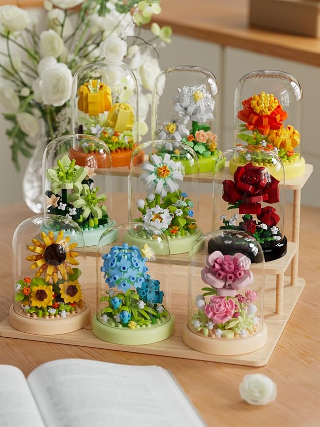 Sacblirr Sunflowers Secret Mini Flower Building Toy Bouquets with Dust Cover Set Creative Assembly Bonsai Tree Ideal for Home Decor Collection Toys