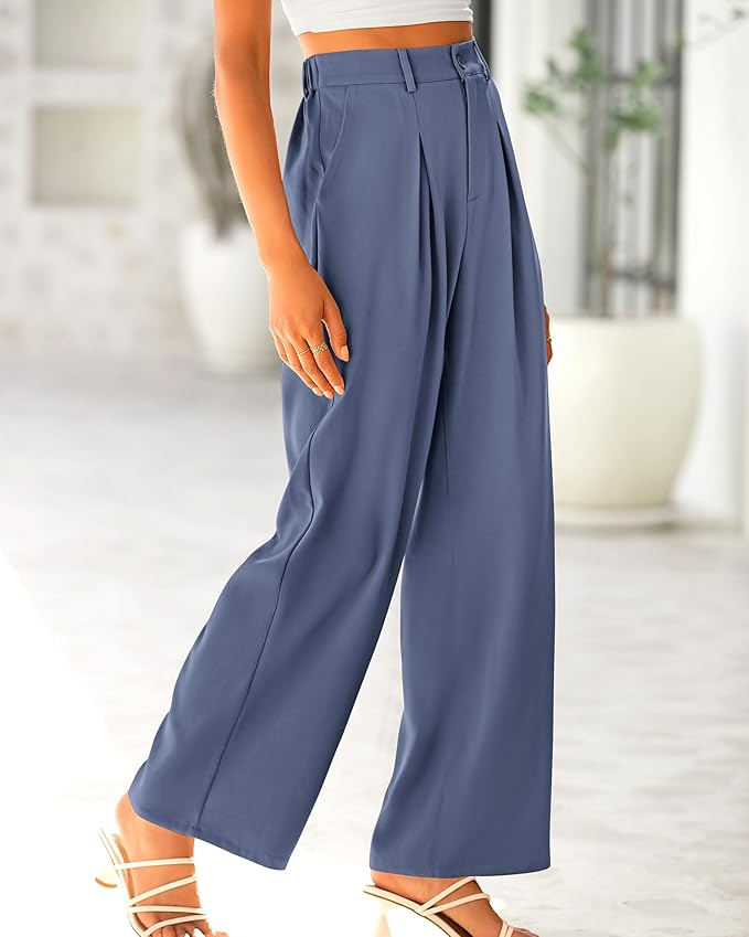 BTFBM Women High Waist Palazzo Pants Spring 2026 Casual Wide Leg Trousers Loose Work Office Business Suit Pant Pockets