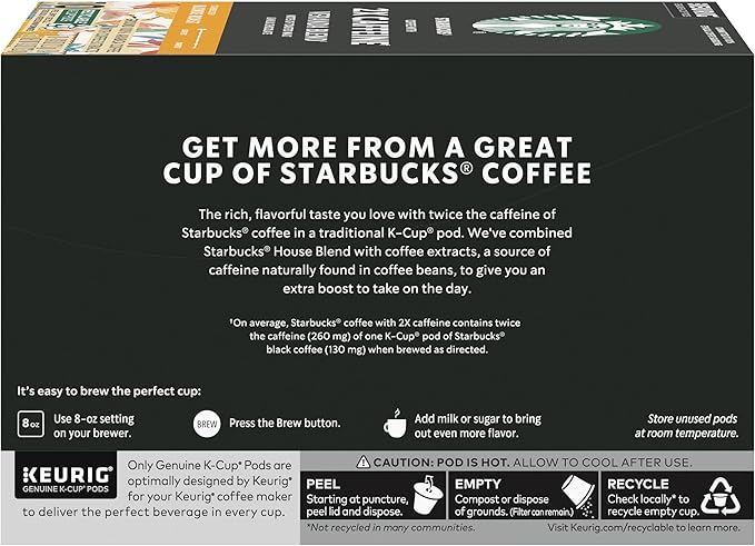 Starbucks K-Cup Coffee Pods, Starbucks Blonde Roast With 2X Caffeine, Hot or Iced Coffee, Veranda Blend, 60 Keurig Pods