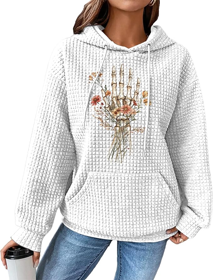 domirica Pullover Sweatshirts For Women Drawstring Long Sleeve Waffle Sweatshirt With Pocket Vintage Street Wear Qutfits