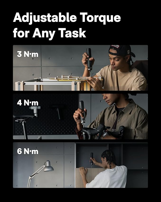 HOTO PixelDrive Electric Screwdriver, Smart Display, 6 Torque Settings, 0.5 to 6 N·m, 1/4'' Hex 30 Bits, LED Light, 2000 mAh Rechargeable Cordless Screwdriver Set for Electronics, Home Repair