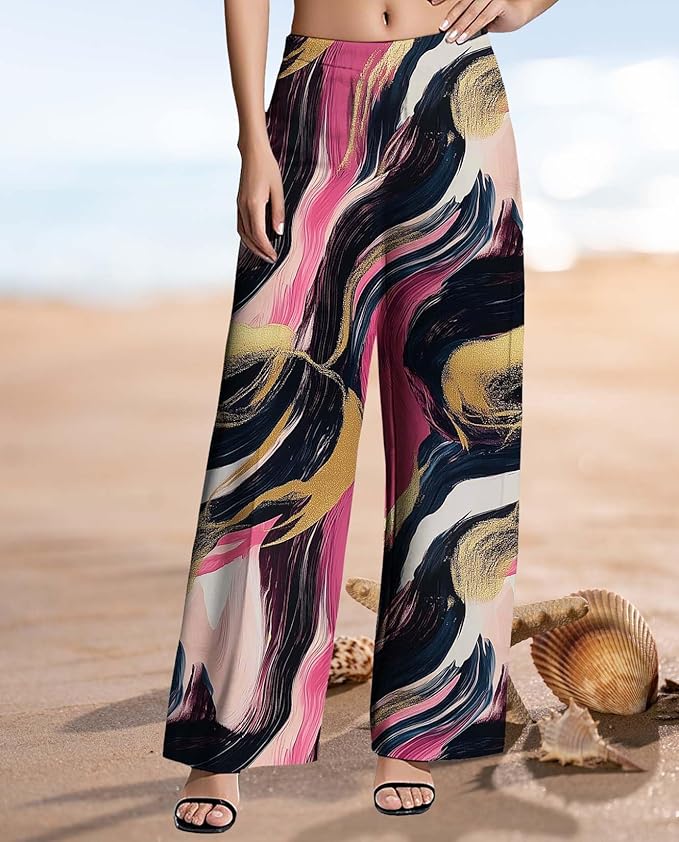 Womens Boho Pants Casual Oversize High Waisted Wide Leg Trousers Pattern Printed Ourdoors Pant for 2025 Summer