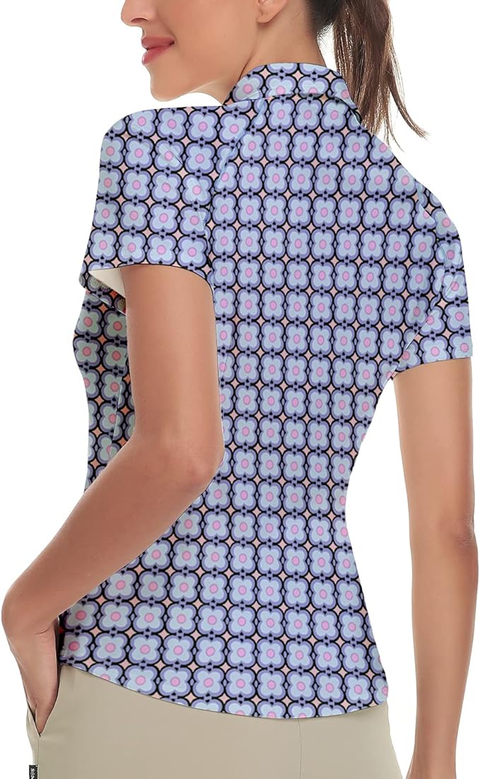 Women's Golf Shirt Short Sleeve Tennis Shirt Quarter Zip Golf Pullover Golf Polo Shirts Argyle Tops