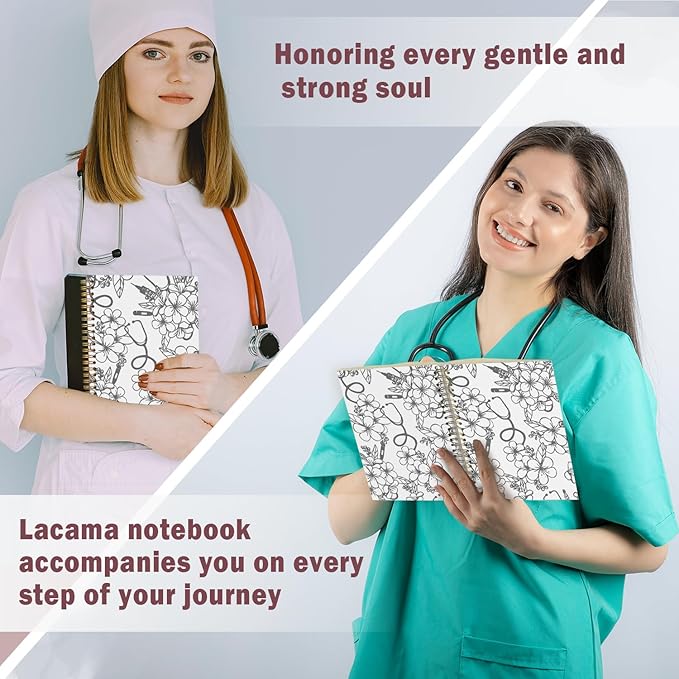 Lacama Nurse Gifts for Women, Nurse Notebook Journal, Gifts for Nurses Coworker, Appreciation Christmas Gift, Nurse Graduation Gift, Nursing School Essentials, A5 Stethoscope Flower Spiral Notebook