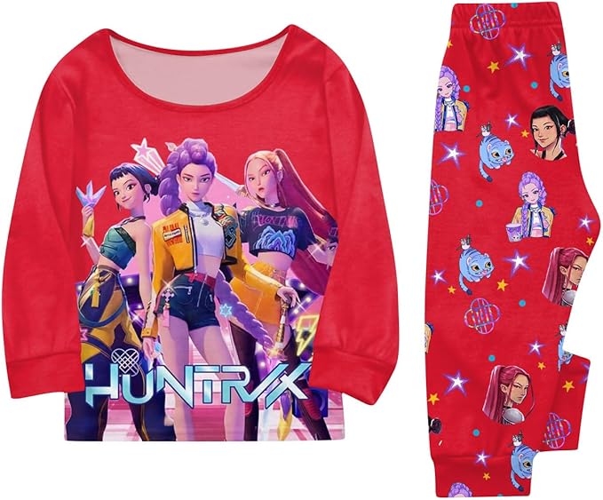 Girls 2 Piece K Pop Singer Outfits Cute Cartoon Graphic Shirts and Pants Casual Tracksuit Fashion Clothing Sets