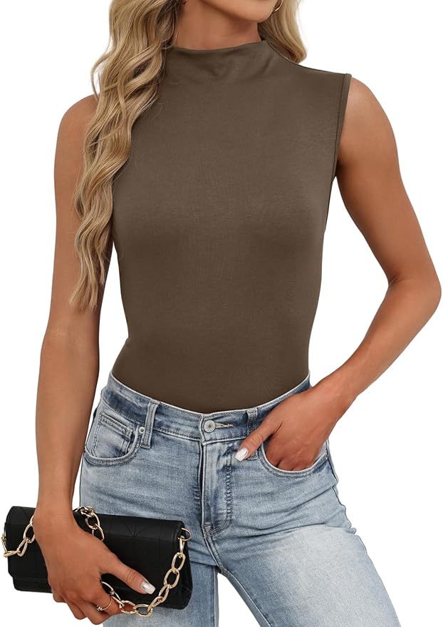 JUSTFASHIONNOW Womens Sleeveless Mock Turtleneck Tank Tops Stretchy Fitted Basic Casual Layer Shirts