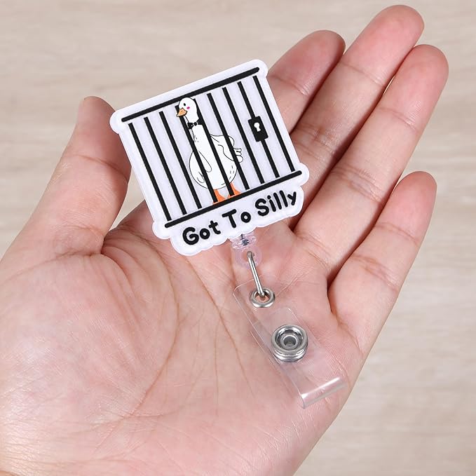 Funny Got to Silly Goose Badge Reel, Cute Retractable ID Card Badge Holder, RN LPN CNA ER Badge Buddy, Name Tag Work Badge Clips for Pharmacy and Night Shift Nurse MA Nursing Student Truck Driver