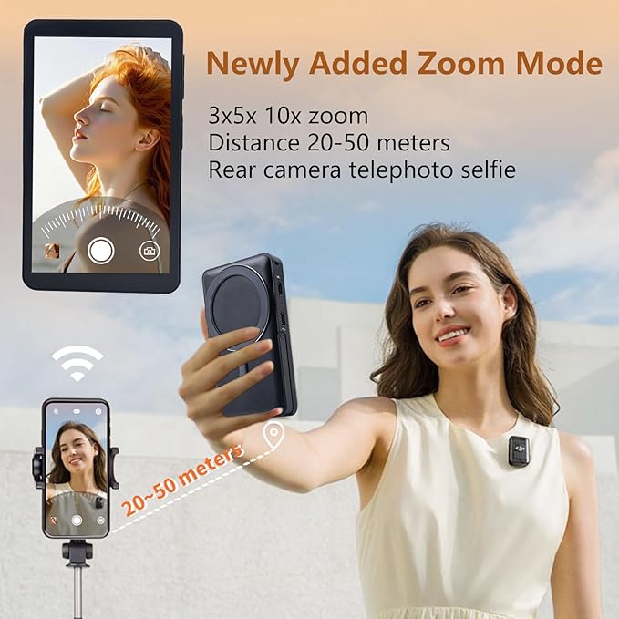 Touchscreen Phone Selfie Monitor Screen, 1080P Wireless Back Camera Selfie Monitor with Focus Adjustment, Audio Sync, Photo Button and Aluminum Stand for Vlog Live Stream TikTok (Touch Black)