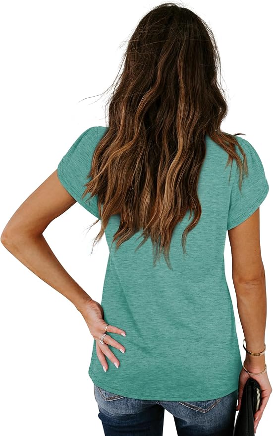 WIHOLL Womens Tops V Neck Summer Petal Sleeve Casual Tshirts