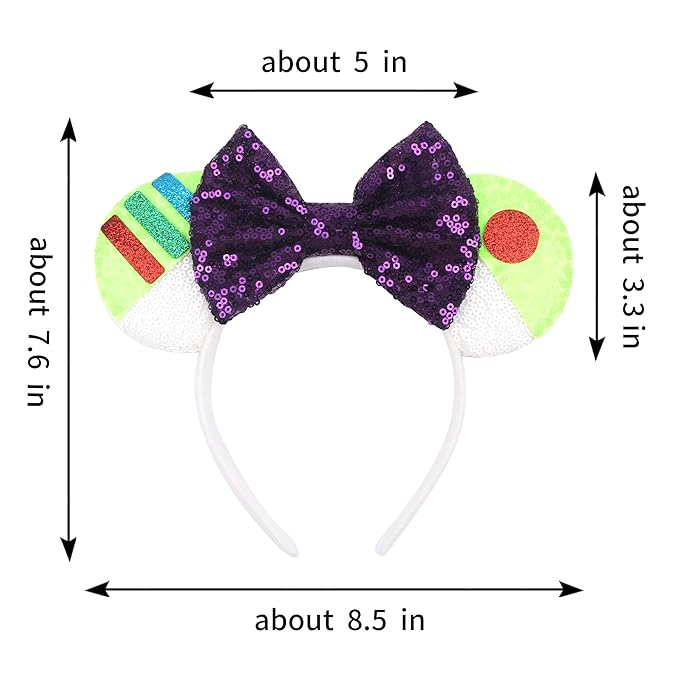 zhezesmila Toy Story Ears Mouse Ears Mic Headbands, Mouse Ears Sequin Bow Headbands for Women, Cosplay Costume Party Decorations (Green)