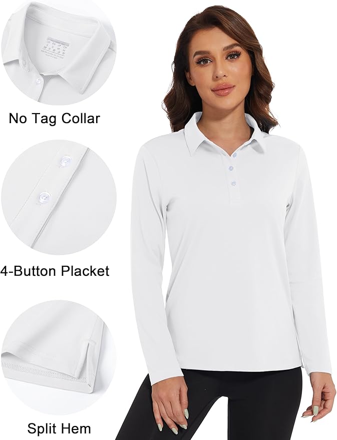 MAGCOMSEN Women's Polo Shirts Long Sleeve Golf Shirt Quick Dry UPF 50+ Sun Protection Lightweight Tennis Shirts