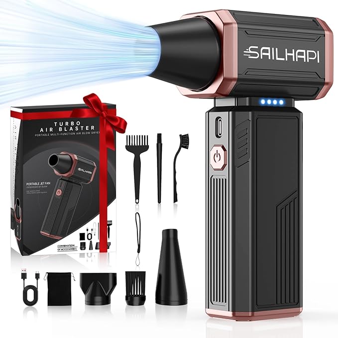 Electric Air Duster, 300000RPM High-Speed Cordless Blower Fan with Variable Speed & Brushless Motor, Portable Mini Blower for Keyboard, Car, PC Cleaning, Replaces Canned Air, Gifts for Men