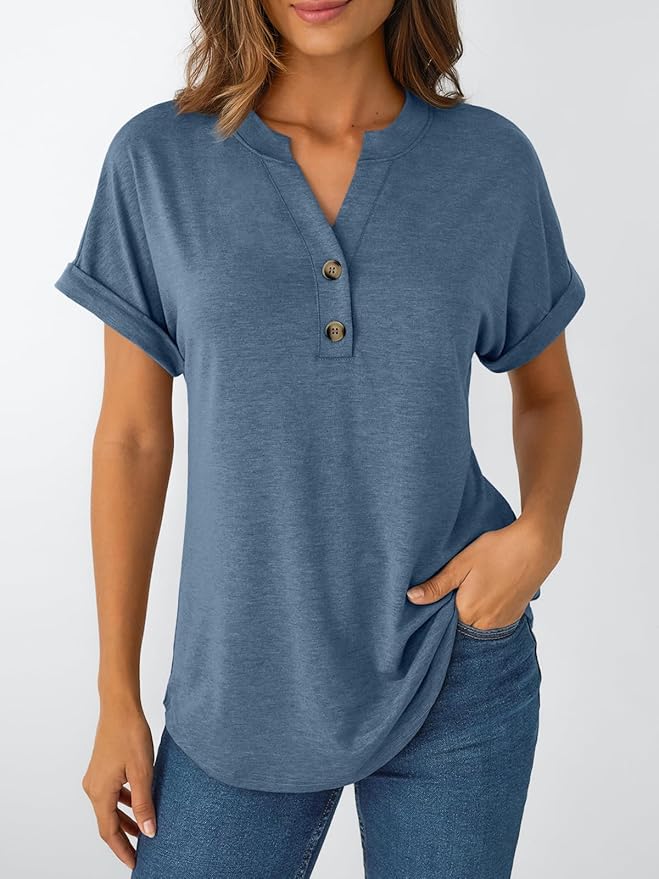 AUTOMET Women's Short Sleeve Shirts Henley Dressy Casual Summer Tops 2026 Spring Fashion Trendy Cute T-Shirts
