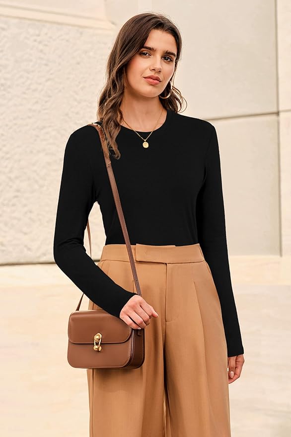 Newshows Women's Wool Blend Warm Long Sleeve Undershirt Stretchy Basic Business Casual Shirts Soft Layering Tops