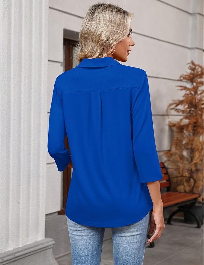 LOMON 3/4 Length Sleeve Womens Tops 2026 Spring Summer Collared Polo Shirts V Neck Casual Basic Polos Tees Shirt