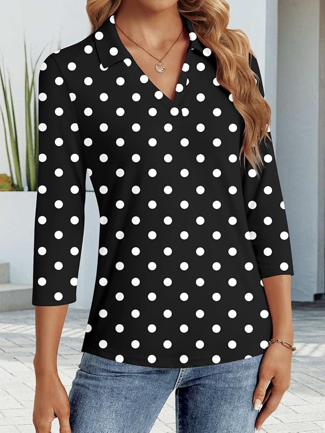 3/4 Length Sleeve Womens Tops Dressy Casual V Neck Polo Shirts Business Work Blouses 2025 Trendy Tunic Top