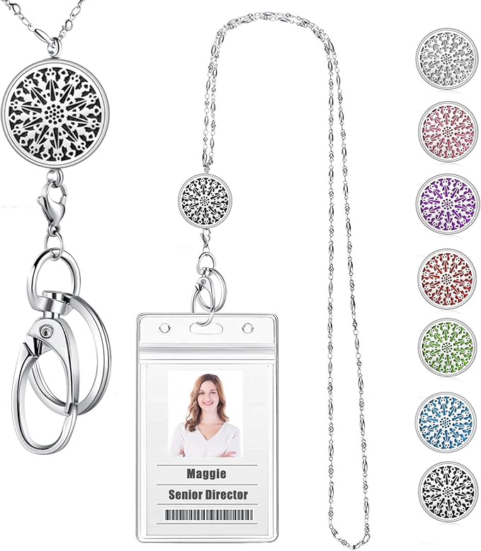 Lanyards for ID Badges - Teacher Lanyard, Lanyards for Women, Stainless Steel Badge Necklace & Keychain - Fashion Office Work Jewelry Gift for Teachers, Nurses (Silver)