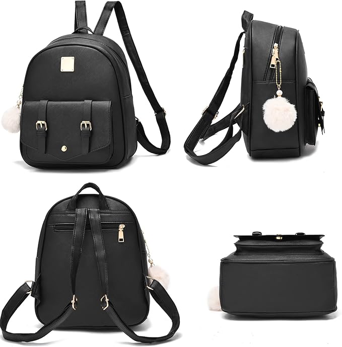 I IHAYNER Mini Backpack Purse for Teen Girls 3-PCS Fashion Backpack Cute Travel Daypacks Women Pompom Backpack Shoulder Bag