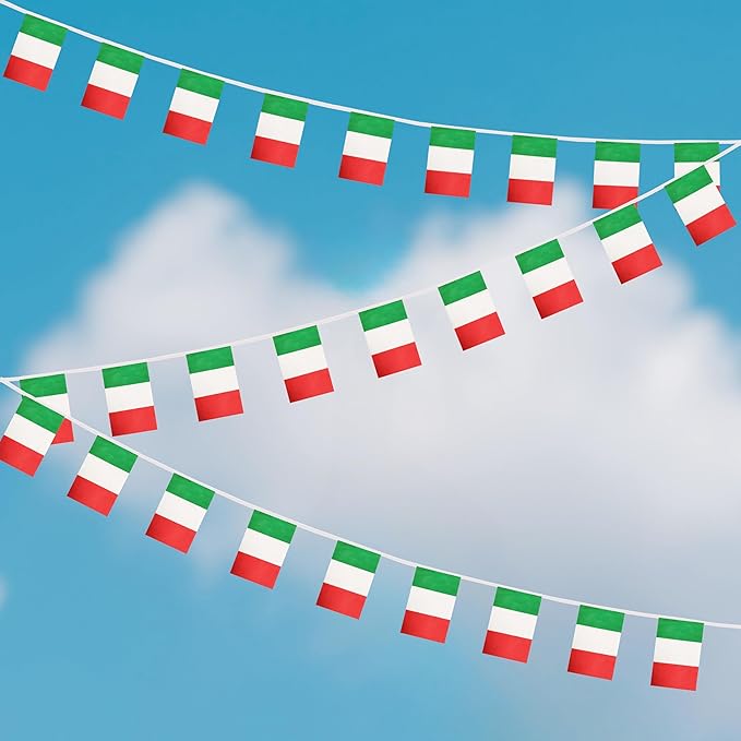 Yamiuo 100 Feet Italy String Flag, 76 Pcs Italian Banner Flag, Small Mini World Banner Flags for Sports Events, Bars Decorations, School Festivals, Party Decorations, Celebrations (Italy)