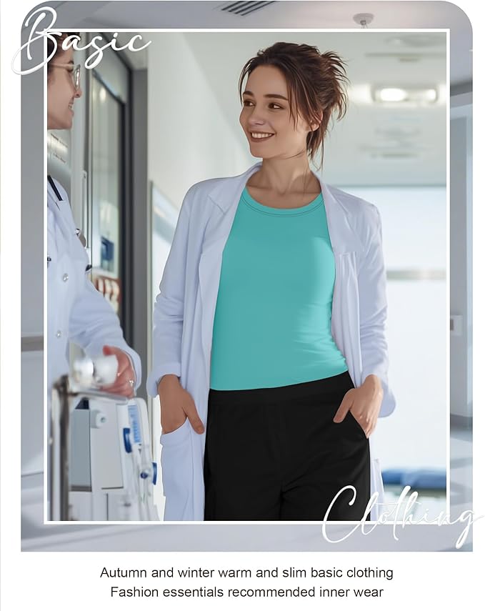 4 Pack Women's Underscrub Shirts Nurse Undershirts Long Sleeve Crewneck Slim Fit Tops Soft Stretchy Basic Tee