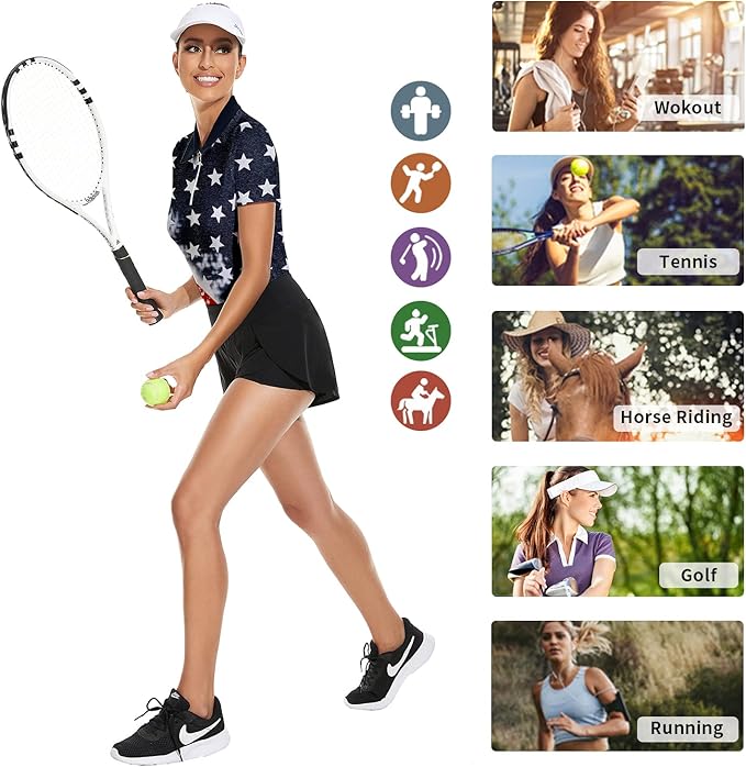 Women's Golf Shirt Short Sleeve Tennis Shirt Quarter Zip Golf Pullover Golf Polo Shirts Argyle Tops