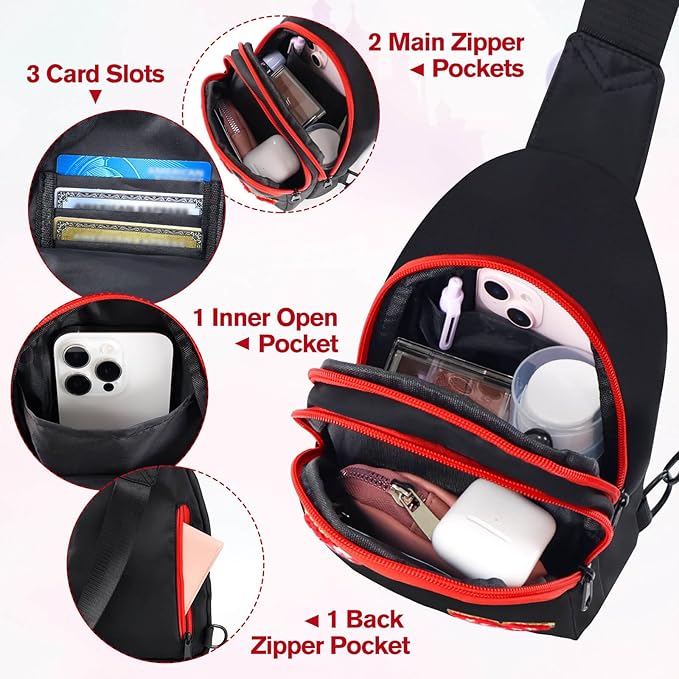 7 8 9 10 11 12 13 14 Year Old Girl Birthday Gifts, Black Initial Bow Mouse Park Small Sling Bag for Girls Daughter Women, Teen Girl Gifts Trendy Stuff Crossbody Fanny Pack Must Haves for Park Travel P