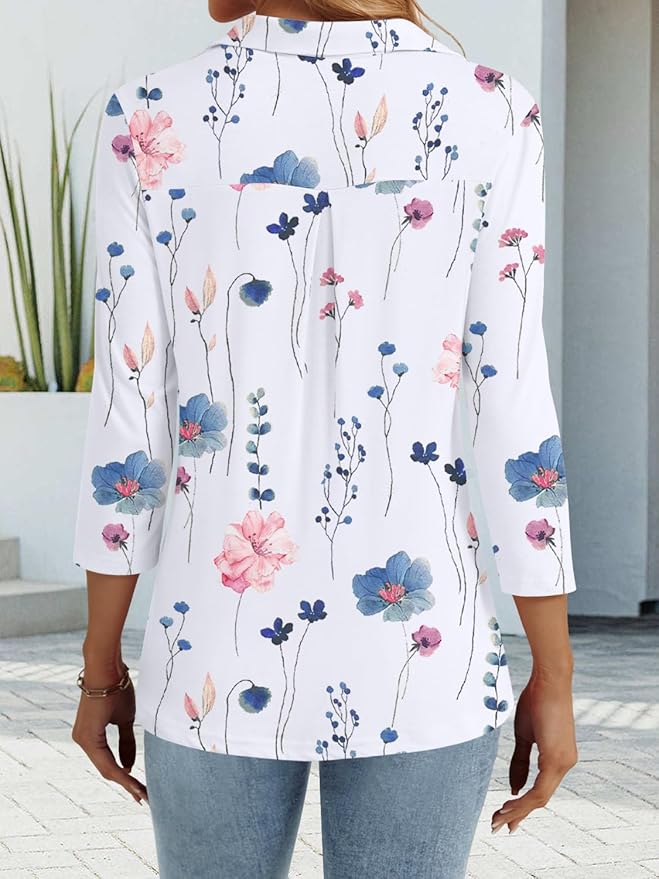 3/4 Length Sleeve Womens Tops Dressy Casual V Neck Polo Shirts Business Work Blouses 2025 Trendy Tunic Top