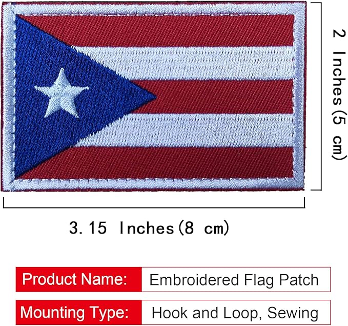 EmWoot 2PCS Puerto Rico Flag Patch Embroidered Morale Patch Military Tactical Patches Hook and Loop(Red)