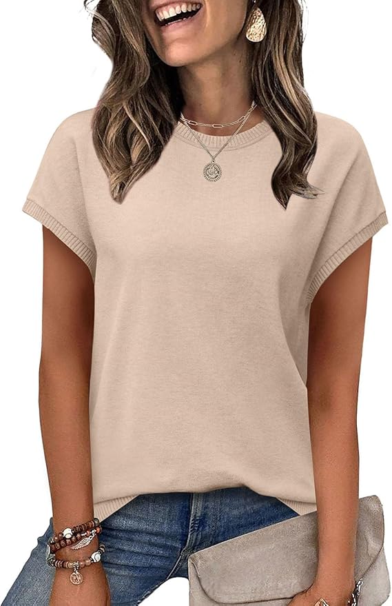WIHOLL Short Sleeve Sweater for Women Summer Tops Crew Neck Fashion Clothing Tshirts Shirts Travel Outfits Dressy Casual