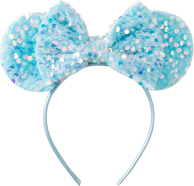 KARETT Sequins Mouse Ears Headband With Glitter Bow Princess Party Decorations For Girls Women