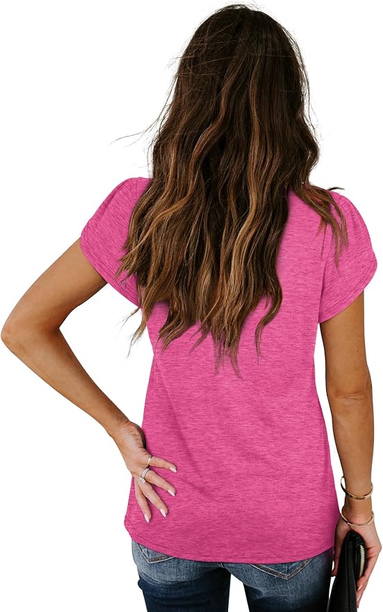 WIHOLL Womens Tops V Neck Summer Petal Sleeve Casual Tshirts