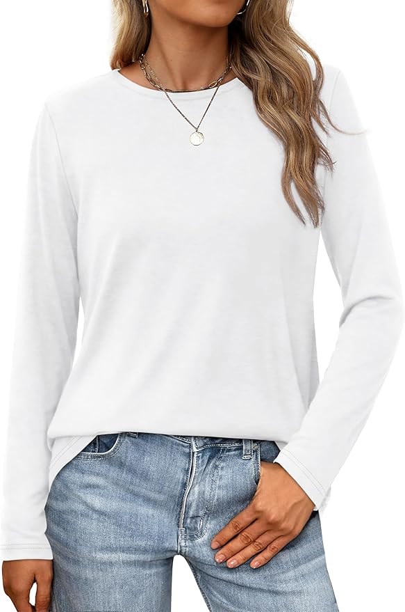 XIEERDUO Long Sleeve Shirts for Women Casual Crew Neck Basic Fall Tops Loose Fit Comfy