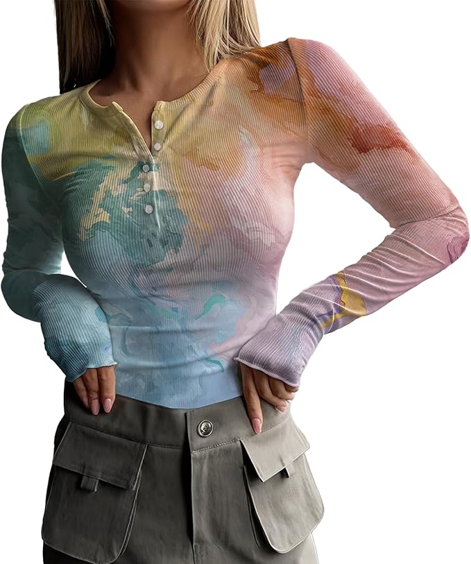 MARSVOVO Fashion Crop Tops for Women Scoop Neck Button Comfy Ribbed Slim Fit Cute Shirts Casual Party Fall Tops