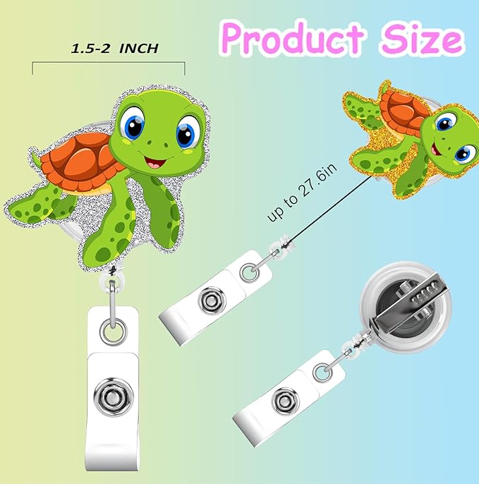Turtle Pediatric Badge Reel Funny Cute Badge Holder with Badge Reel Unique ID Clip Name Tag Card Badge Clip Acrylic Gifts Nurse Student RN LPN Office Worker Teacher