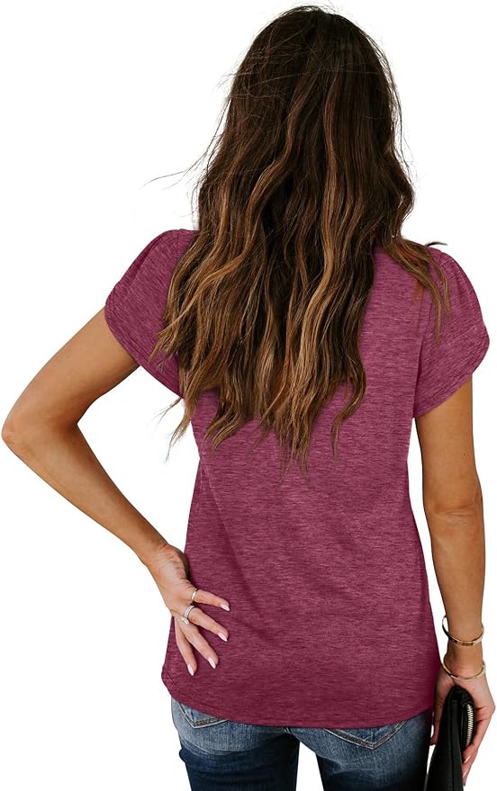 WIHOLL Womens Tops V Neck Summer Petal Sleeve Casual Tshirts