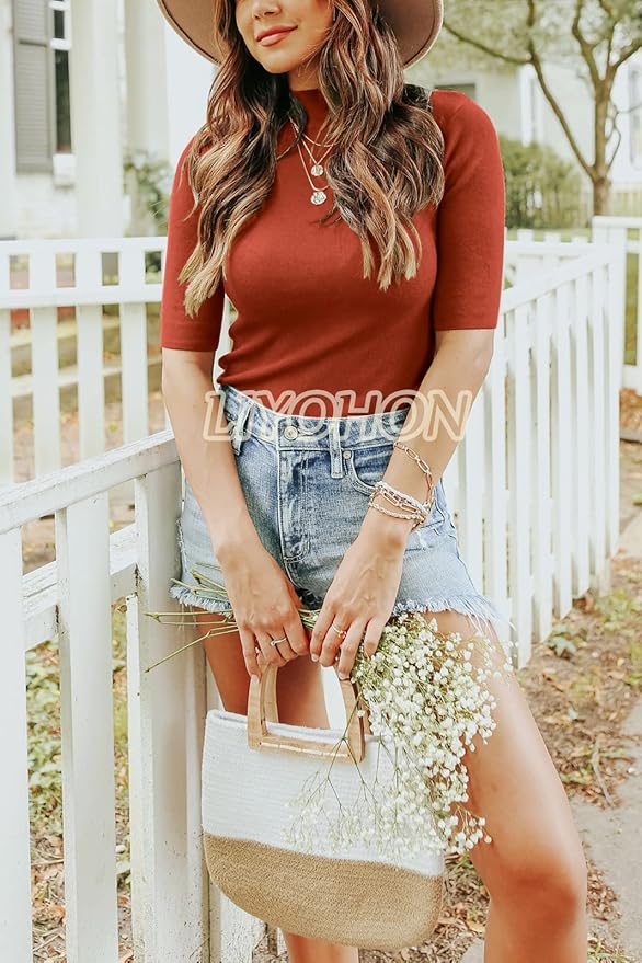 LIYOHON Womens Tops Dressy Casual Mock Turtleneck Business Short Sleeve T Shirts Going Out Tops 2026