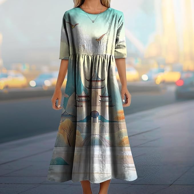 MARSVOVO Trendy Dresses for Women 2025 Classic Fairy Flowy Sundress Relaxed Fit Dress with Side Pockets
