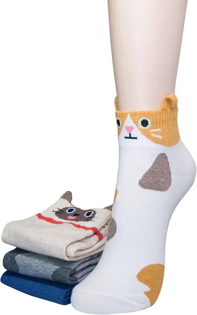 KONY Women's Cute Animal Designed Funny Novelty Crew Socks, Cat Dog Panda Patterns, Gift Ideas Size 6-9